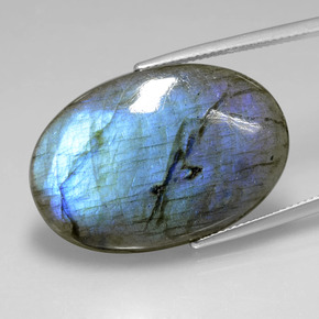 Labradorita Brillo azul grisáceo natural de 25.87 ct, Corte Óvalo, Transparente