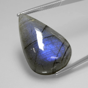 Labradorita Brillo azul grisáceo natural de 26.80 ct, En forma de pera, Transparente