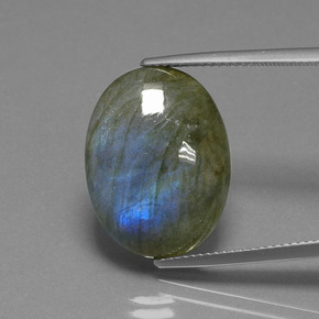 Labradorita Brillo azul grisáceo natural de 15.85 ct, Corte Óvalo, Translúcido