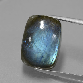 Labradorita Brillo azul grisáceo natural de 9.75 ct, Corte Cojín, Translúcido