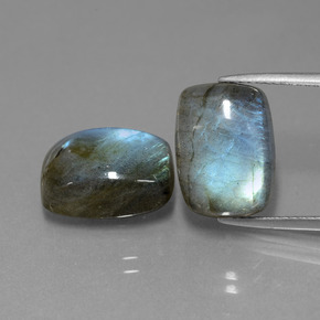Gemas de labradorita azul natural de  ct, corte cojín, translúcido