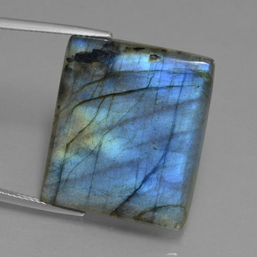 Labradorita Brillo azul grisáceo natural de 43.22 ct, Corte Baguette, Translúcido