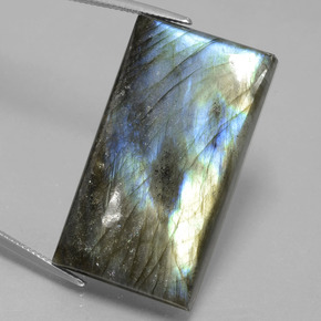 Labradorita Brillo azul grisáceo natural de 60.12 ct, Corte Baguette, Translúcido