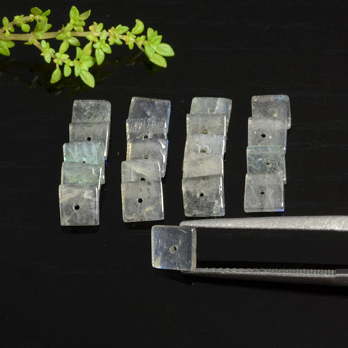 Gemas de Labradorita Multicolor natural de 8.86 ct, Cuadrado, Translúcido