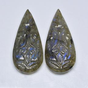 Gemas de labradorita multicolor natural de 36,44 ct, en forma de pera, translúcido