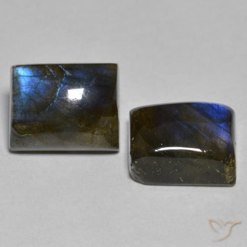 Gemas de Labradorita Multicolor natural de 11.38 ct, Corte Baguette, Translúcido