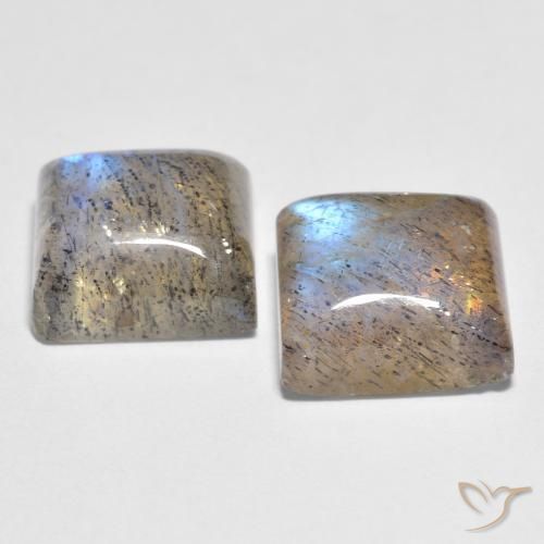 Gemas de Labradorita Multicolor natural de 5.67 ct, Cuadrado, Transparente