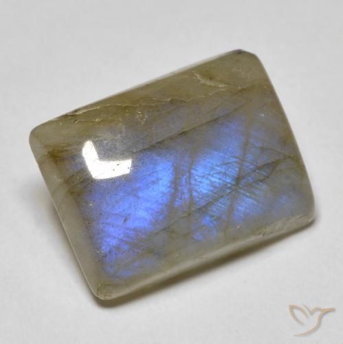 Labradorita Multicolor natural de 10.60 ct, Corte Baguette, Translúcido