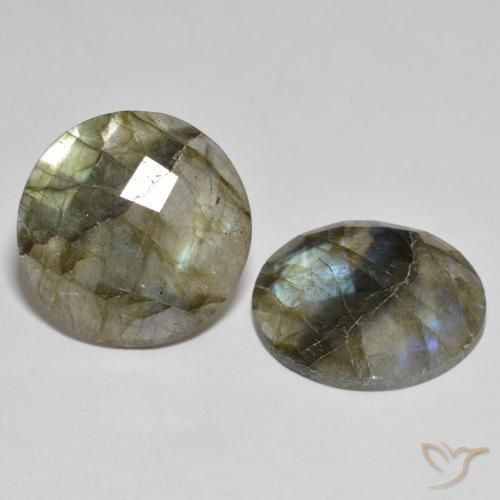 Gemas de Labradorita Multicolor natural de 26.25 ct, Redondo, Translúcido
