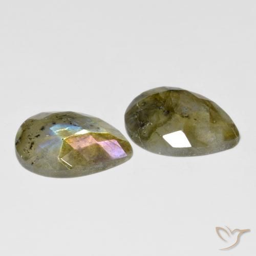 Gemas de Labradorita Multicolor natural de 15.67 ct, En forma de pera, Translúcido