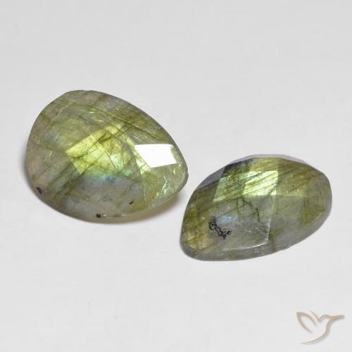 Gemas de Labradorita Multicolor natural de 13.42 ct, En forma de pera, Translúcido