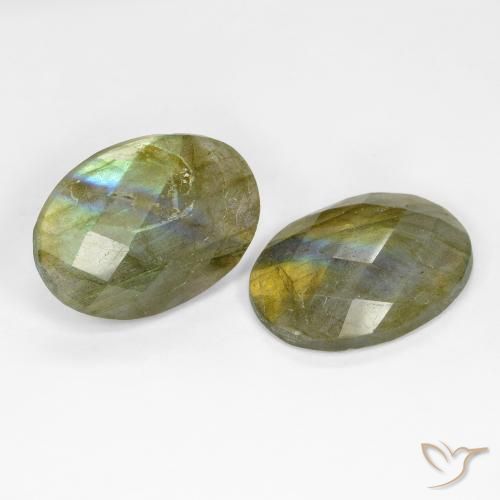 Gemas de Labradorita Multicolor natural de 15.65 ct, Ovalada, Translúcido