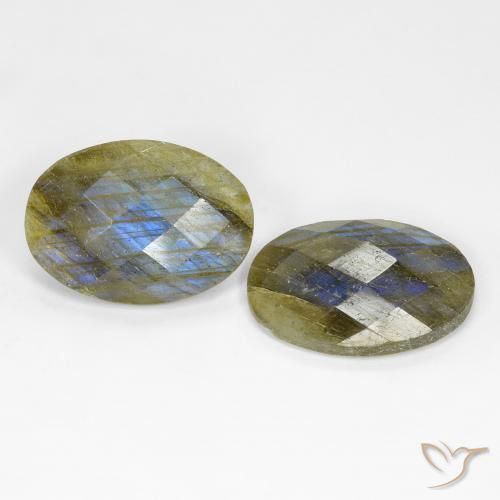 Gemas de Labradorita Multicolor natural de 13.71 ct, Ovalada, Translúcido