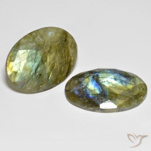 Gemas de Labradorita Multicolor natural de 32.34 ct, Ovalada, Translúcido