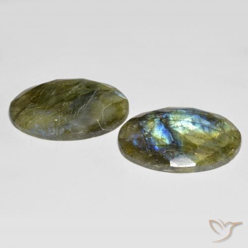 Gemas de Labradorita Multicolor natural de 32.34 ct, Ovalada, Translúcido