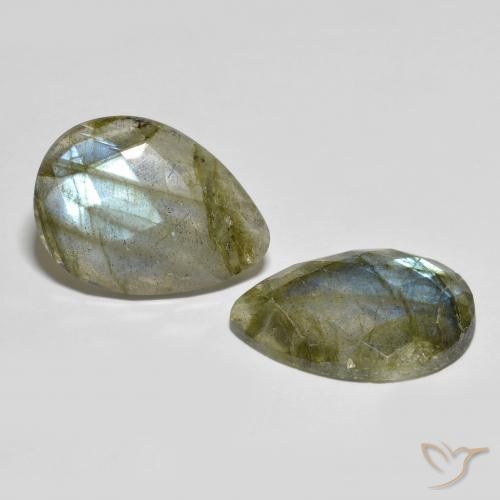 Gemas de Labradorita Multicolor natural de 22.95 ct, En forma de pera, Translúcido