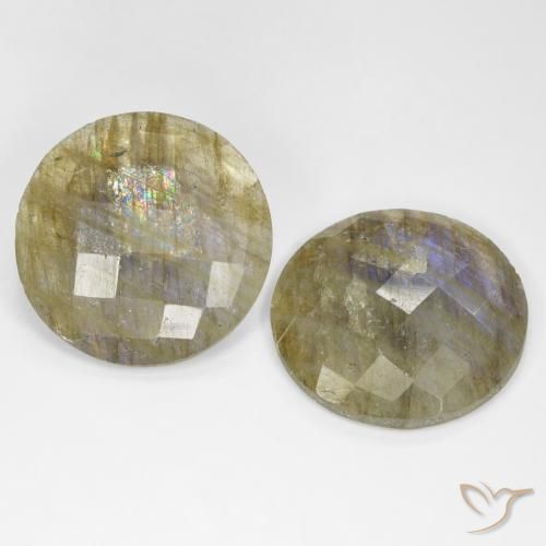 Gemas de Labradorita Multicolor natural de 25.40 ct, Redondo, Translúcido