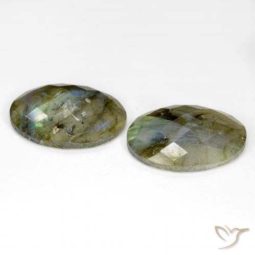 Gemas de Labradorita Multicolor natural de 21.18 ct, Ovalada, Translúcido