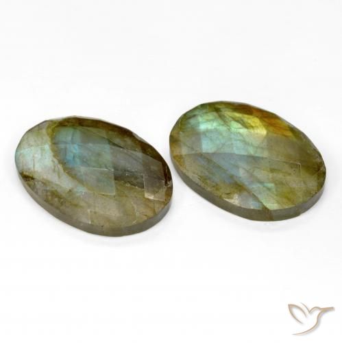 Gemas de Labradorita Multicolor natural de 21.18 ct, Ovalada, Translúcido