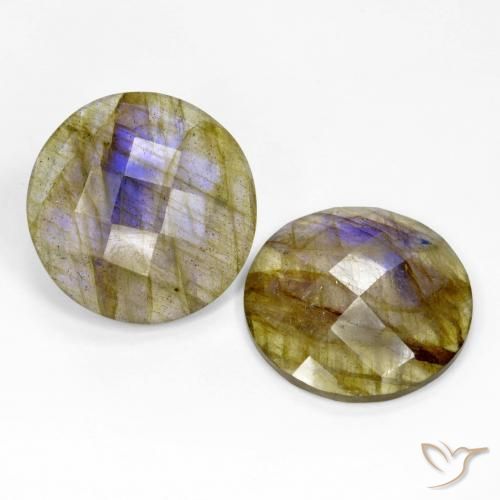Gemas de Labradorita Multicolor natural de 24.86 ct, Redondo, Translúcido