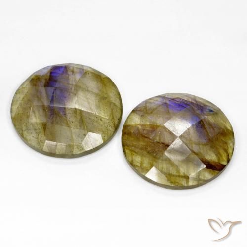 Gemas de Labradorita Multicolor natural de 24.86 ct, Redondo, Translúcido