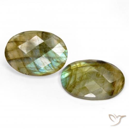 Gemas de Labradorita Multicolor natural de 23.76 ct, Ovalada, Translúcido