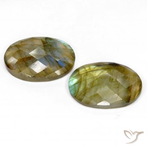Gemas de Labradorita Multicolor natural de 23.76 ct, Ovalada, Translúcido