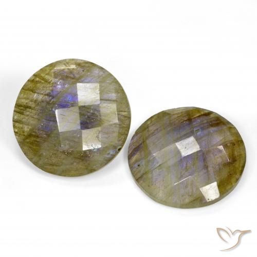 Gemas de Labradorita Multicolor natural de 25.42 ct, Redondo, Translúcido