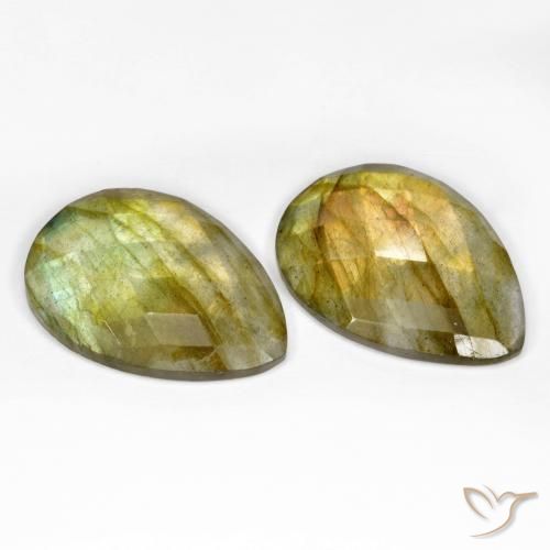 Gemas de Labradorita Multicolor natural de 21.21 ct, En forma de pera, Translúcido