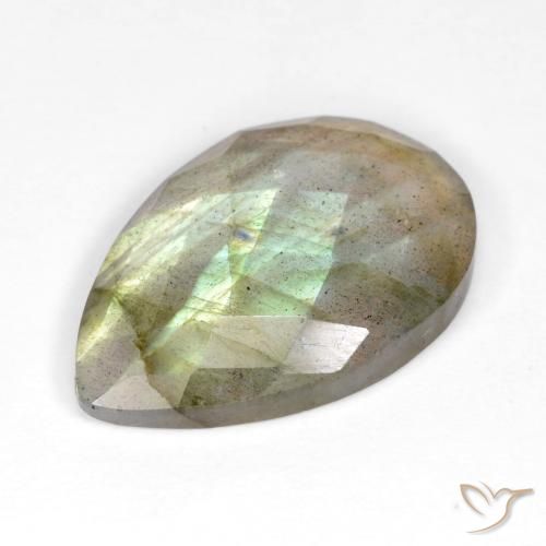 Labradorita Multicolor natural de 11.53 ct, En forma de pera, Translúcido