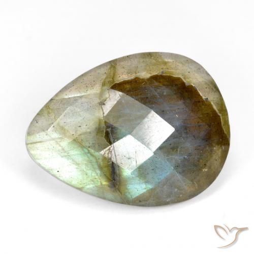Labradorita Multicolor natural de 9.87 ct, En forma de pera, Translúcido