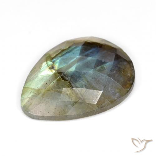 Labradorita Multicolor natural de 9.87 ct, En forma de pera, Translúcido