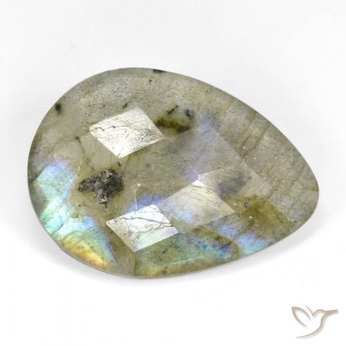 Labradorita Multicolor natural de 11.15 ct, En forma de pera, Translúcido