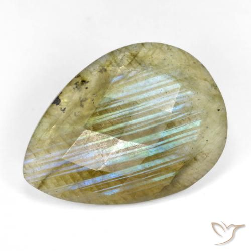 Labradorita Multicolor natural de 9.93 ct, En forma de pera, Translúcido