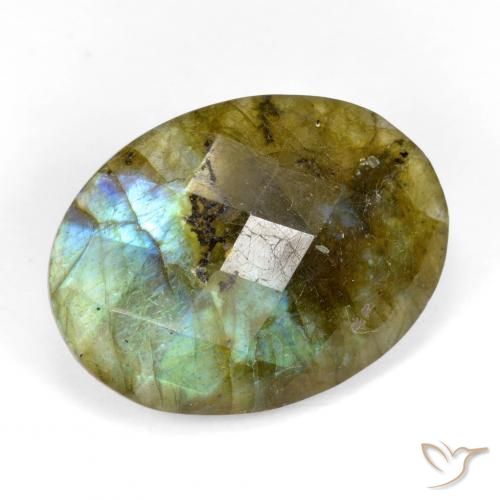 Labradorita Multicolor natural de 11.59 ct, Ovalada, Translúcido