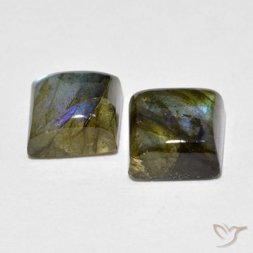 Gemas de Labradorita Multicolor natural de 4.02 ct, Cuadrado, Transparente