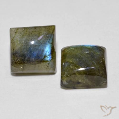 Gemas de Labradorita Multicolor natural de 4.42 ct, Cuadrado, Transparente