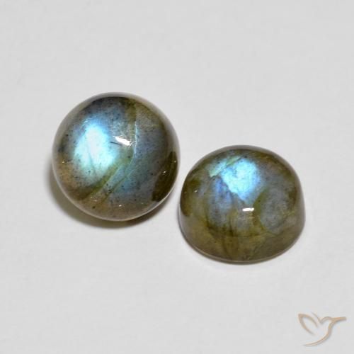 Gemas de Labradorita Multicolor natural de 4.36 ct, Redondo, Translúcido