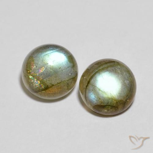 Gemas de Labradorita Multicolor natural de 4.61 ct, Redondo, Translúcido