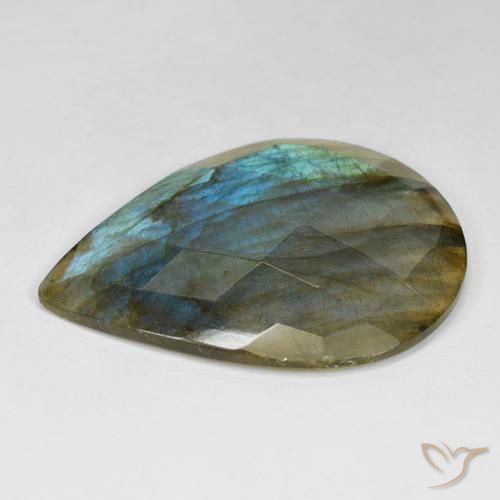 Labradorita Multicolor natural de 34.55 ct, En forma de pera, Opaco