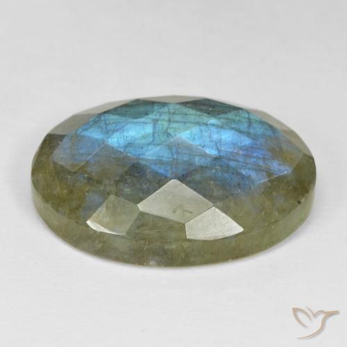 Labradorita Multicolor natural de 32.39 ct, Ovalada, Opaco