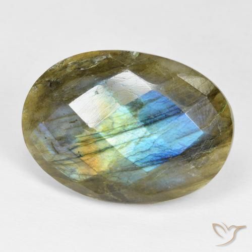 Labradorita Multicolor natural de 18.53 ct, Ovalada, Opaco