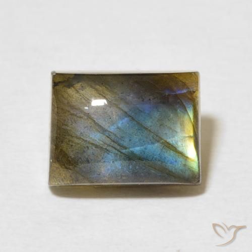 3.22ct Natural Multicolor Labradorita, Corte Baguette, Translúcido