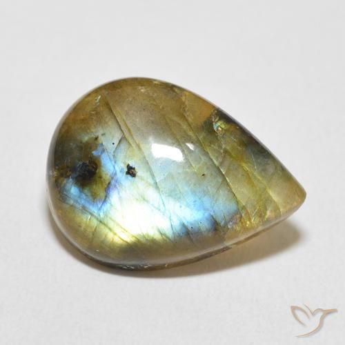 Labradorita Multicolor natural de 9.85 ct, En forma de pera, Opaco