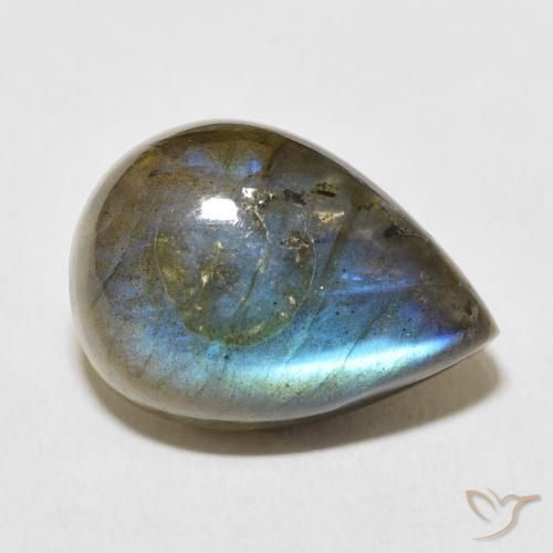 Labradorita Multicolor natural de 13.03 ct, En forma de pera, Opaco