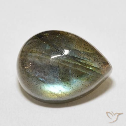 Labradorita Multicolor natural de 11.20 ct, En forma de pera, Translúcido