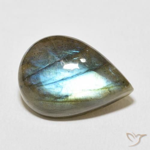 Labradorita Multicolor natural de 11.39 ct, En forma de pera, Translúcido