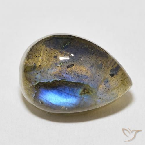 Labradorita Multicolor natural de 13.81 ct, En forma de pera, Translúcido