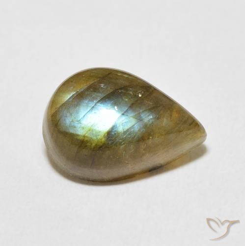 Labradorita Multicolor natural de 5.27 ct, En forma de pera, Translúcido