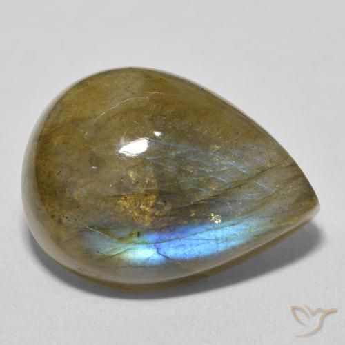 Labradorita Multicolor natural de 17.02 ct, En forma de pera, Translúcido